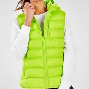 Fabletics Marina bright lime green packable hooded puffer vest